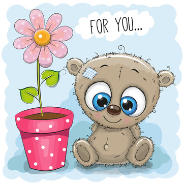Greeting card Bear with flower