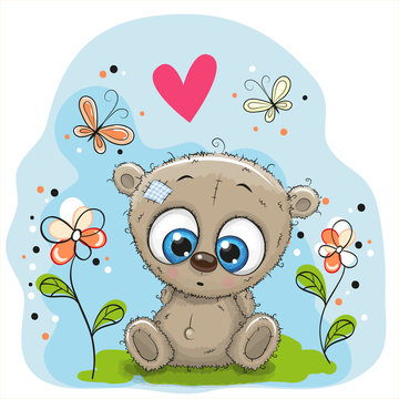 Cute Teddy Bear with flowers