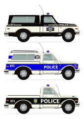 Retro police truck. Side view. Flat vector.