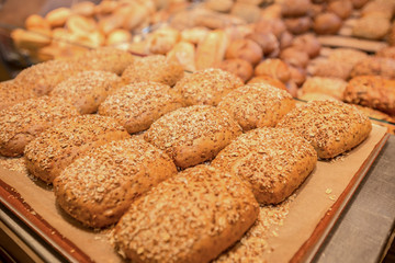 mixed buns in a bakery