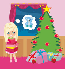 girl dreaming about teddy bear toy