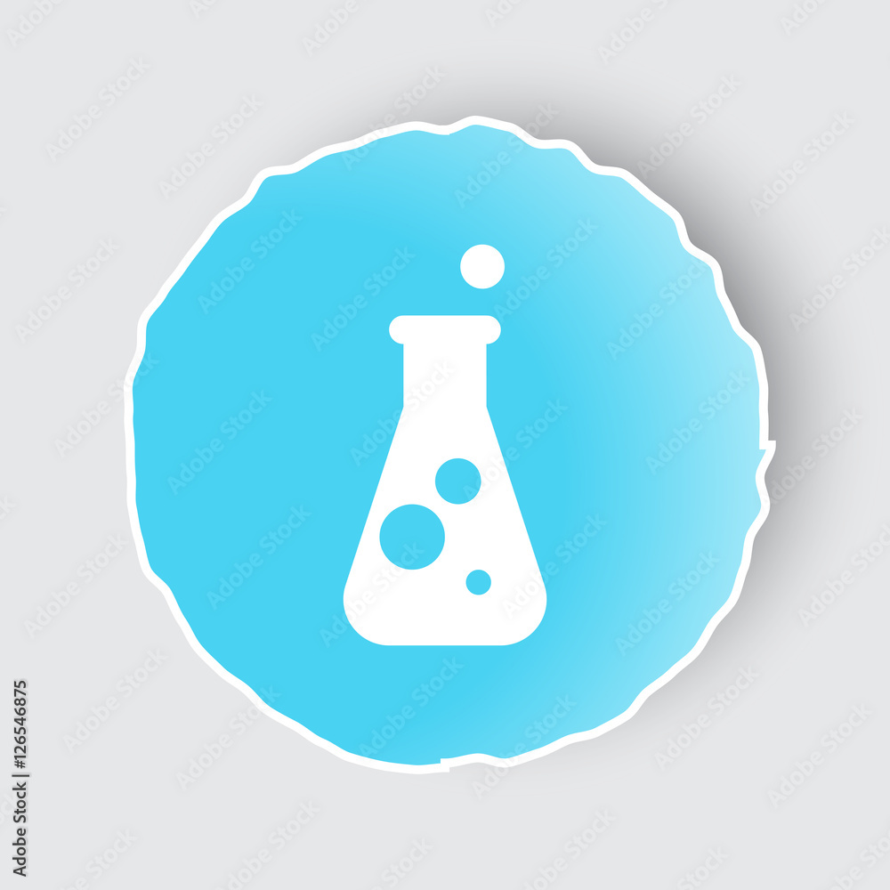 Wall mural blue app button with conical flask icon on white.