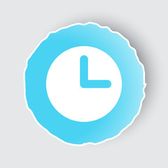 Blue app button with Clock icon on white.