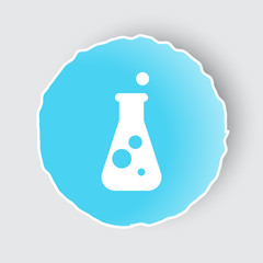 Blue app button with Conical Flask icon on white.