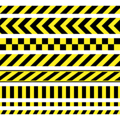 Vector set of seamless tapes, police line do not cross. For restriction and dangerous zones.