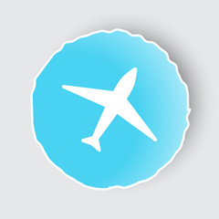 Blue app button with Airplane icon on white.