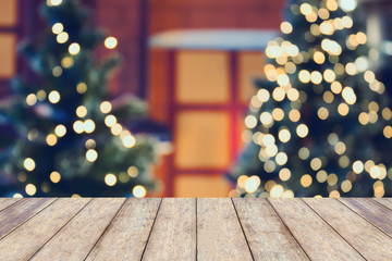 Christmas holiday background with empty wooden table