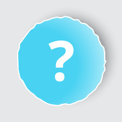 Blue app button with Question Mark icon on white.
