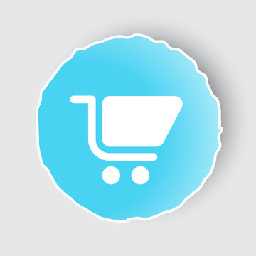 Blue app button with Shopping Cart icon on white.