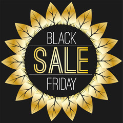 Naklejka premium Black Friday Sale poster with gold leaves. Can be used for adverts, emails, price tags, banners and other.