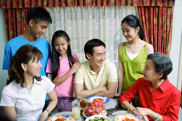 Three generation family at home