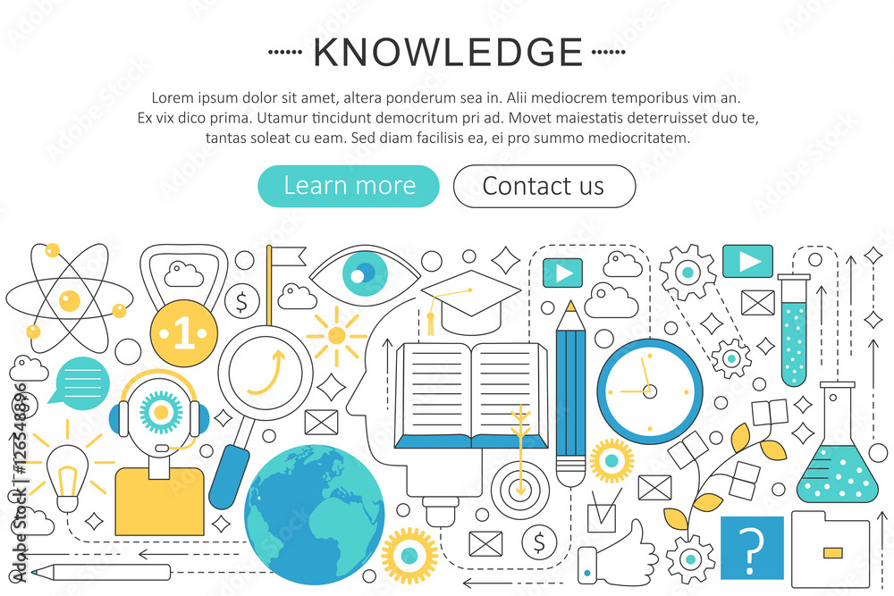 Aufkleber Vector elegant thin line flat modern Knowledge searchng concept. Website header banner elements layout. Presentation, flyer and poster.