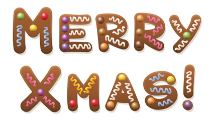 Merry Xmas - written with ginger bread letters.