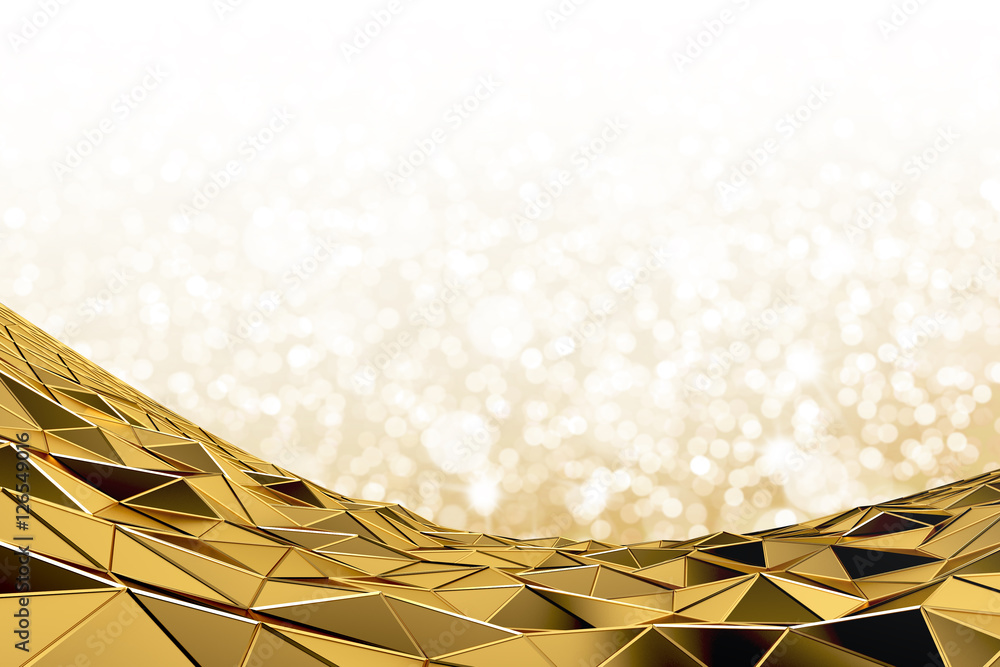 Poster abstract golden background with light bokeh 3d rendering and copy space