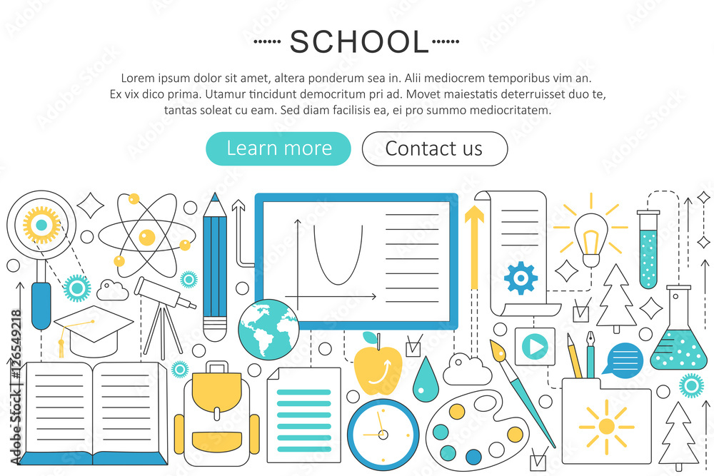 Aufkleber Vector elegant thin line flat modern design back to school colledge concept. Website header banner elements layout. Presentation, flyer and poster.