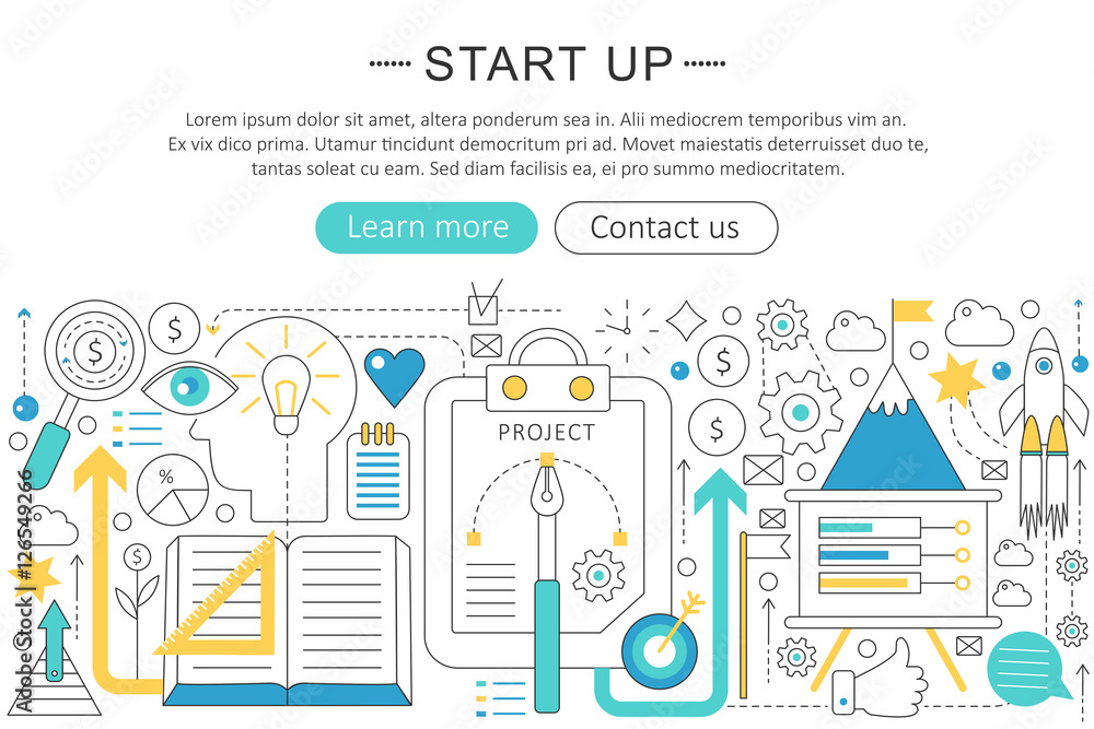 Poster Vector elegant thin line flat modern design Start-up business concept. Website header banner elements layout. Presentation, flyer and poster.
