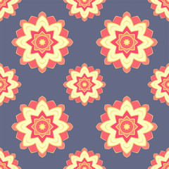 Seamless pattern with floral mandalas in beautiful colors. Vector background. Perfect for prints, wallpaper, wrapping paper etc.