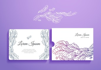 Beautiful set of romantic invitation and envelope with feathers