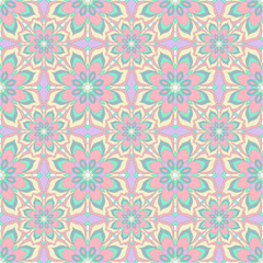 Seamless pattern with floral mandalas in beautiful colors. Vector background. Perfect for prints, wallpaper, wrapping paper etc.