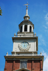 The bell tower atop Independence Hall, formerly home to the Liberty Bell, Philadelphia, Pennsylvania, USA.