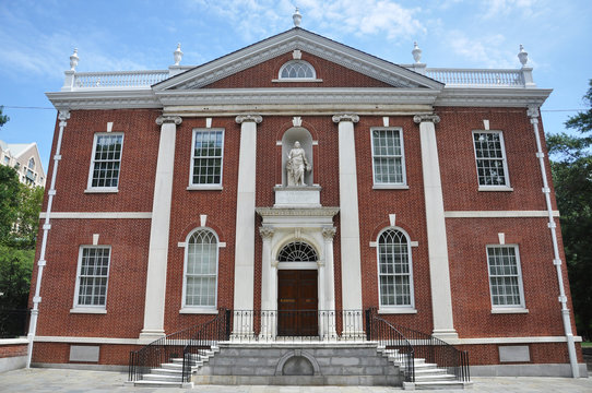 Library Hall - historical building near Independence Hall in Old City Philadelphia, Pennsylvania, USA.
