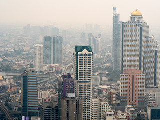 Bird's eye view cityscape of building in Bangkok city. Top view tower in Bangkok, Thailand.