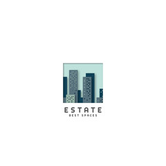 Vector Real Estate logo. City skyline cut paper style illustration. Real estate urban label icon template.
