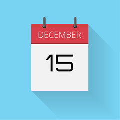 December 15, Daily calendar icon, Date and time, day, month, Holiday, Flat designed Vector Illustration