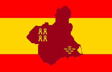 Región de Murcia sobre bandera de España - obrazy, fototapety, plakaty