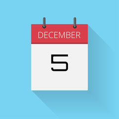 December 5, Daily calendar icon, Date and time, day, month, Holiday, Flat designed Vector Illustration