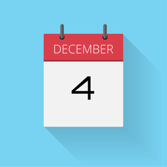 December 4, Daily calendar icon, Date and time, day, month, Holiday, Flat designed Vector Illustration