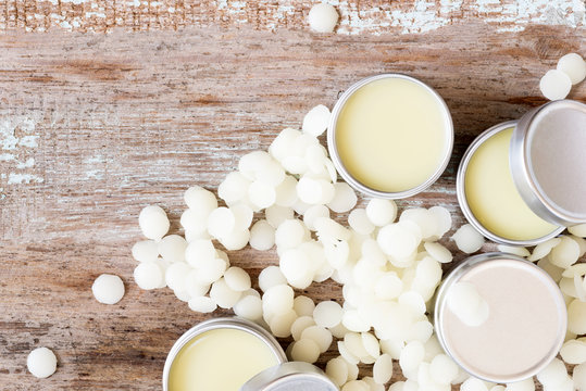 Homemade Natural Lip Balm In Tin Pots.