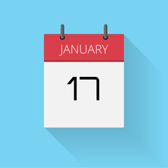 January 17, Daily calendar icon, Date and time, day, month, Holiday, Flat designed Vector Illustration