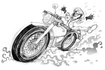Naklejka na ściany i meble Man very happy and riding vintage motorcycle