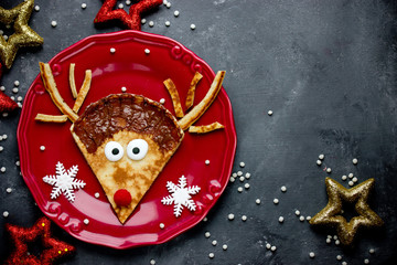 Reindeer pancakes recipe. Christmas fun food for kids