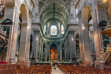 PARIS, FRANCE. April 26 2016, Interior of the Church of Saint-Sulpice. The second largest church in Paris.