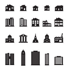 Buildings icon set. Pixel perfect vector.