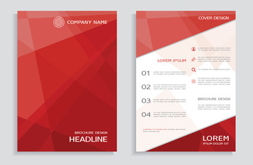 Brochure design template, cover, annual report or flyer with red polygons background 