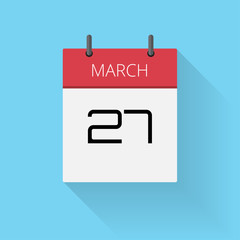March 27, Daily calendar icon, Date and time, day, month, Holiday, Flat designed Vector Illustration