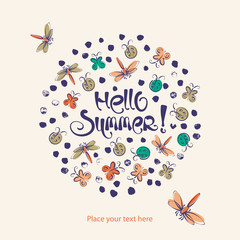 Abstract insects circle vector summer background