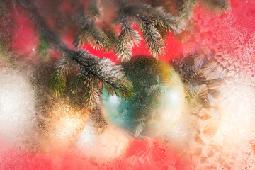 Blur Christmas. Christmas gifts in bags and boxes on a colored background.
