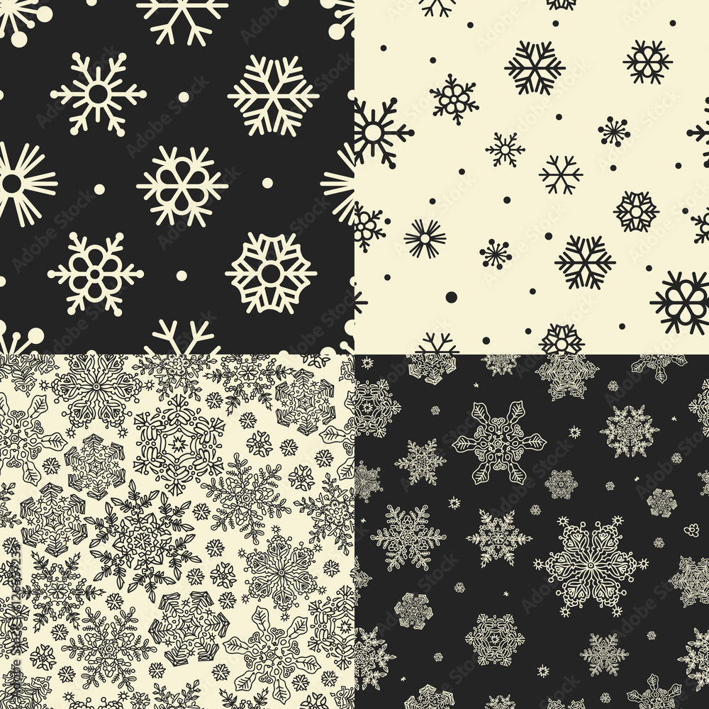 Poster Seamless Snowflakes Patterns. Vector set