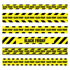Black Friday sale set horizontal banner for the site. Vector illustration of a road sign and yellow ribbons. - obrazy, fototapety, plakaty