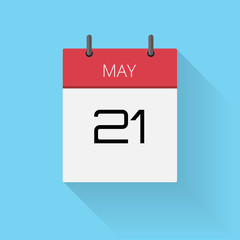 May 21, Daily calendar icon, Date and time, day, month, Holiday, Flat designed Vector Illustration
