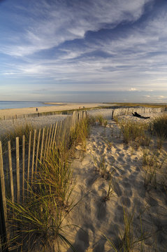 Wooden fence and sandy beach