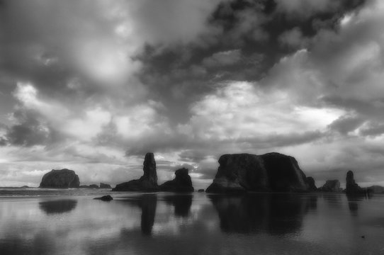 Bandon beach, Oregon, USA, black and white