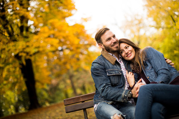 Young couple in the autumn park