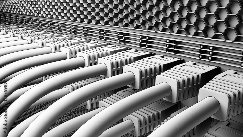 Aufkleber operating server wires and connectors. cloud technologies, isp, it business concepts. 3d rendering, 