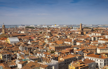Obraz premium Venice aerial cityscape view with red tile roofs from San Marco Campanile. Venice, Italy.