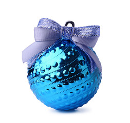 Blue Christmas ball with ribbon bow